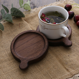 居家家日式木质咖啡杯垫黑胡桃木实木圆形榉木杯托隔热餐垫砂锅垫