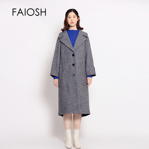 FAIOSH女装2021冬季新品粗花呢中长款西装领羊毛大衣195502C