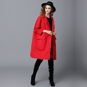 女款冬款原创设计大红色风衣外套长袖纯色中长款特价商品不退换