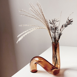 Homeside异形玻璃花瓶北欧ins弯曲造型透明艺术烛台摆件水培花器