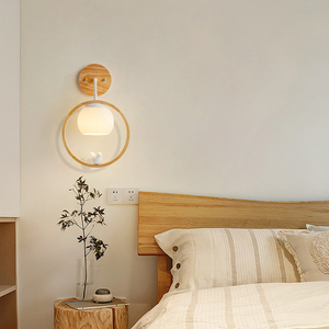 卧室床头壁灯网红北欧创意原木背景墙温馨led灯现代简约房间灯具