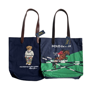 美国POLO专柜Ralph Lauren拉夫劳伦青年字母小熊帆布包购物手提袋