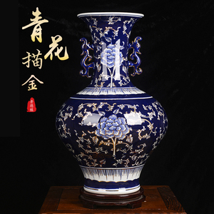 景德镇陶瓷器青花瓷花瓶摆件新中式客厅高级感轻奢办公桌艺术落地