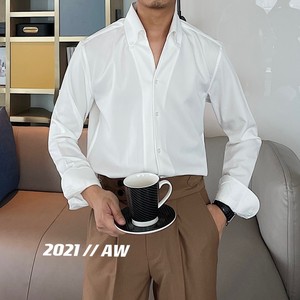2021意式时尚休闲长袖礼服领衬衫韩版英伦一片领百搭休闲衬衣男潮