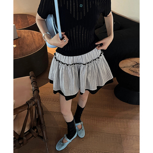 OCTOBER 韩系miu系设计感黑白条纹短裙女夏高腰a字拼接半身裙