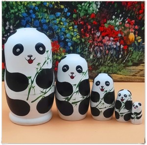 俄罗斯套娃精品熊猫5层摆件儿童益智玩具娃娃环保礼物包邮1201