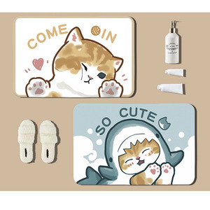 【浴室地垫】卡通猫咪硅藻泥软垫门口家用防滑脚垫易清洗耐脏地毯