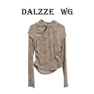 DALZZE WG新中式旗袍短款修身收腰长袖打底上衣女冬装盘扣内搭T恤