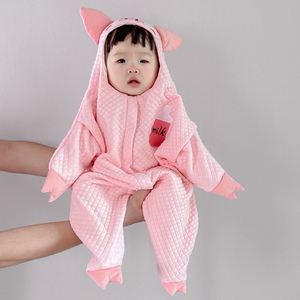 韩版婴儿海星包被睡袋两用春秋款女宝宝连体衣防踢被小猪造型爬服