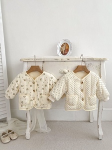 韩版新款冬装婴儿小棉袄女宝宝夹棉棉衣保暖外套套装加厚开衫
