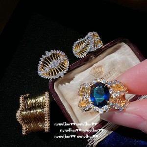 织纹雕金 深海蓝宝石戒指 苏富比 镀18K金 丝珠罗纱蜂巢锆石戒指