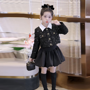 女童小香风套装外套裙子2024春款新款韩版洋气春秋儿童童装两件套