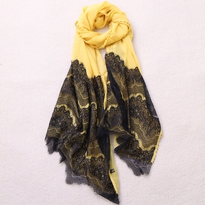 明黄色蕾丝拼接工艺真丝围巾长方形打给你蚕丝丝巾披肩 11.28