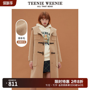 TeenieWeenie小熊毛呢大衣女宽松牛角扣学院风呢子外套中长款秋冬