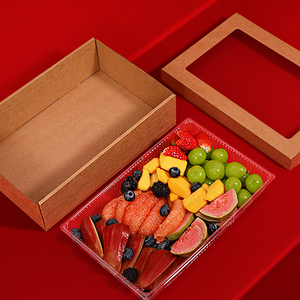 春游水果切牛皮纸餐盒三明治水果蛋糕包装盒野餐果切打包防水纸盒