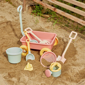 ins风儿童沙滩玩具海边小孩戏水挖沙铲子工具宝宝小推车套装网袋