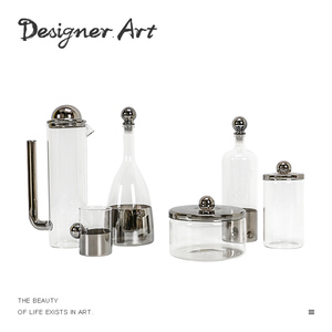 现代简约北欧极简银色玻璃水壶水杯酒具茶具摆件样板房厨房饰品