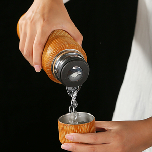 手工竹编陶瓷内胆保温杯大容量保温壶便携显温水杯茶杯水瓶保温瓶