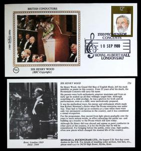 V812英国邮票1980年丝绸画首日封 音乐指挥家HenryWood 带内卡