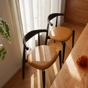雅栈|北欧餐椅白橡木电脑椅家用 日式全实木小户型软面高级黑椅子