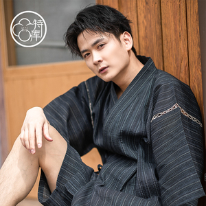 新款日式男士家居甚平夏季日本和风系绳纯棉浴衣汗蒸套装睡衣薄款
