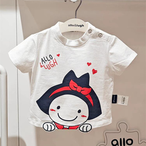 allolugh阿路和如童装可爱卡通印花圆领短袖T恤女童ABCD1TS622