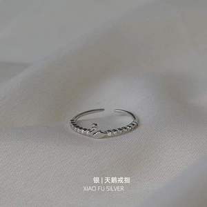 990纯银戒指 女韩版开口天鹅戒指时尚食指中指指环优雅生日送礼