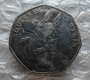 英国硬币2016年50便士纪念币 彼得兔系列-松鼠纳特金