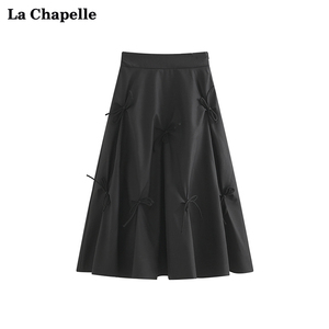 拉夏贝尔/La Chapelle夏季甜美法式黑色蝴蝶结半身裙女气质伞裙