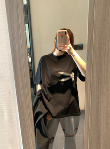 已定韩国2024夏季新款女装个性一只兔子刺绣黑色显瘦宽松短袖T恤