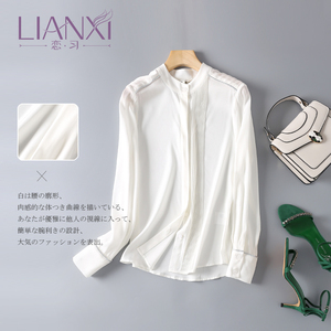 2024春装韩版新款立领长袖洋气雪纺白色衬衫设计感宽松轻熟女上衣