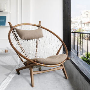 亿客乐大圈椅现代简约北欧设计师水曲柳实木线织布躺椅阳台休闲椅