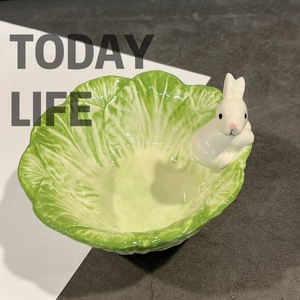 田园卡通动物陶瓷创意收纳可爱萌物手绘小白兔子果盘沙拉碗白菜碗