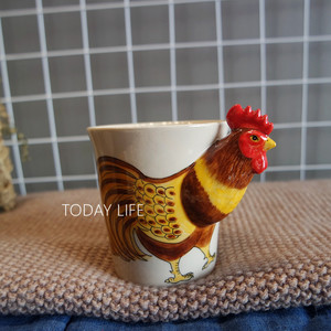 泰国手绘手工立体3D动物公鸡款马克杯陶瓷杯酒杯咖啡杯水杯