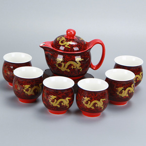 景德镇7头陶瓷双层杯茶具青花套装 茶壶青花茶具套装双层防烫茶杯