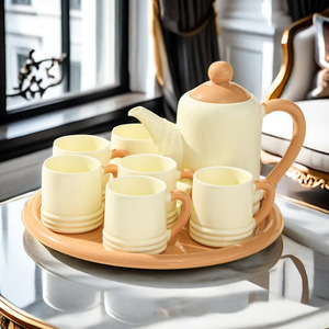 轻奢奶油风陶瓷水杯子家用招待客人茶杯茶壶茶具套装新婚乔迁礼物