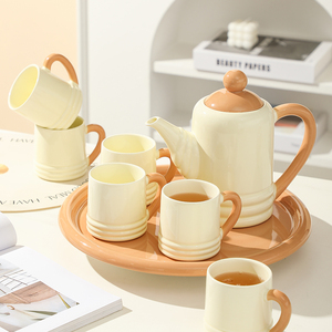 奶油风陶瓷茶具套装家用客厅待客茶杯水壶水杯具乔迁茶壶套装北欧
