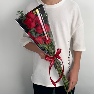 情人节装多支玫瑰花袋塑料花束盒子OPP透明鲜花包装三角袋50个装