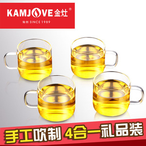 金灶玻璃茶杯小杯子功夫茶具喝茶杯透明耐热玻璃花茶杯带把品茗杯