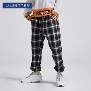 lilbetter秋装新款格子裤男生嘻哈个性哈伦裤韩版潮牌小