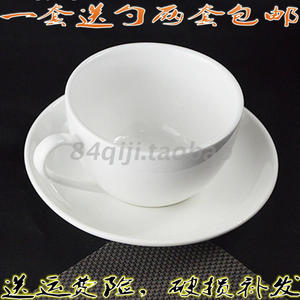 厂家直销i陶瓷咖啡杯碟整套装送勺子加厚纯白卡布奇诺杏式杯碟