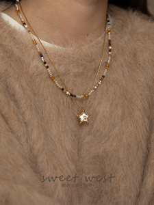 甜西士多幸运星超美串珠白贝星星项链叠搭设计感时髦饰品精致复古