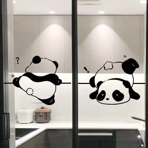 搞怪熊猫可爱装饰玻璃门推拉门防撞贴纸房间墙布置创意温馨简笔画