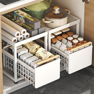 免安装厨房方管调料杂物碗碟收纳架柜内置物抽拉多层抽屉式抽拉篮