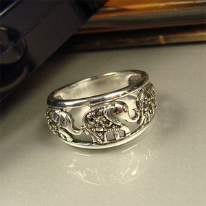 呆萌小象-大象造型925纯银可爱镂空复古个性特色戒指镶嵌马克赛石