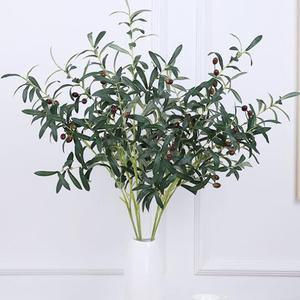 仿真植物橄榄枝绿色客厅插花装饰仿真花 高仿真橄榄果搭配灰白 红