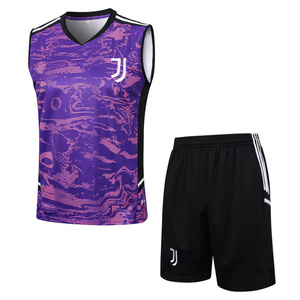 新款尤文2324足球服背心速干训练队服紫色无袖球衣足球短裤大码男