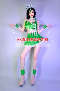 AK演出服夜店酒吧端午节国风绿色裙子女舞队gogo