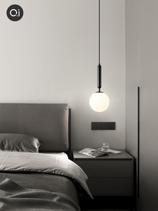 卧室床头吊线灯现代简约北欧轻奢餐厅吧台玻璃圆球长线单头小吊灯
