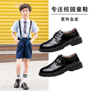 男童皮鞋黑色春秋季新款软底透气防滑真皮表演出单鞋儿童小皮鞋